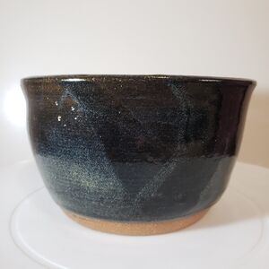 Handmade Midnight Black Blue Gold & Cream Ceramic Pot Bowl